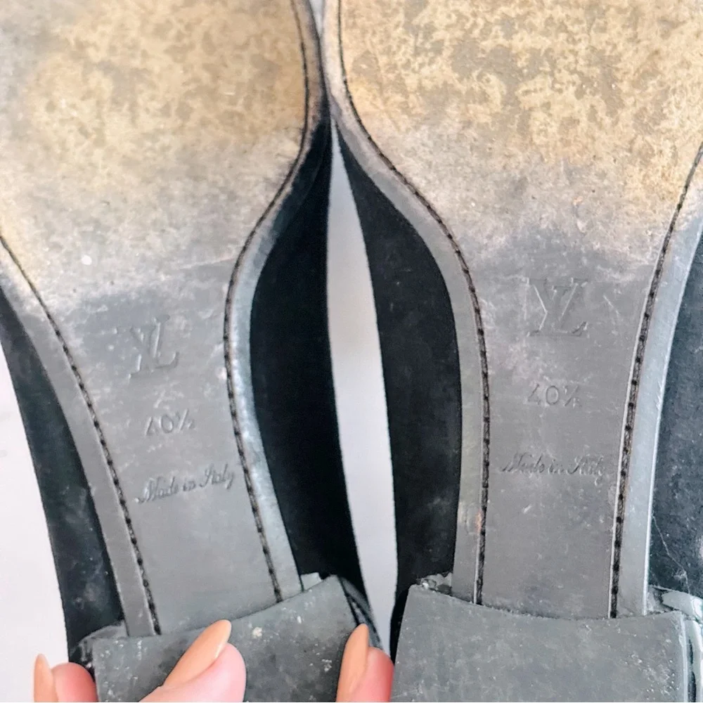 Louis Vuitton LV Monogram Women’s Suede Black Embroidered Loafers Size 40.5 10.5 - Picture 10 of 13